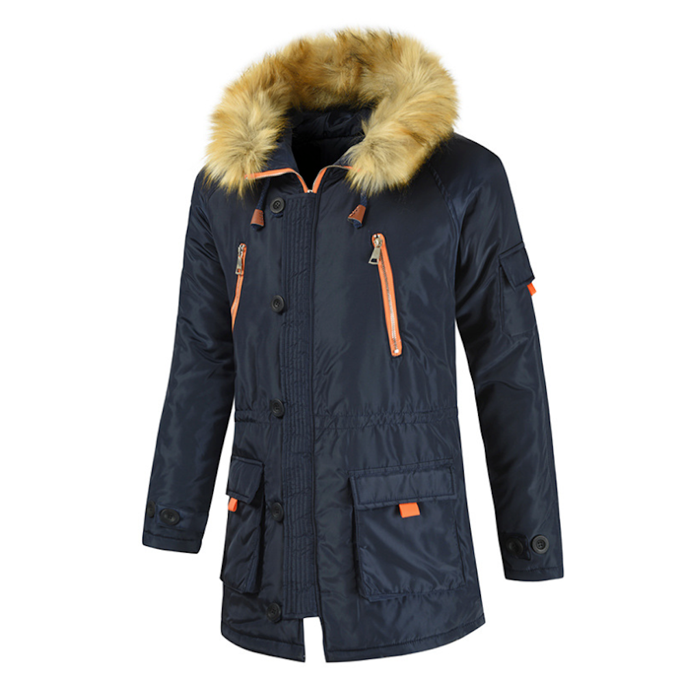 Mens Mid Length Zipper Coat with Hood