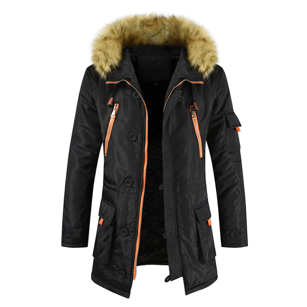 Mens Mid Length Zipper Coat with Hood