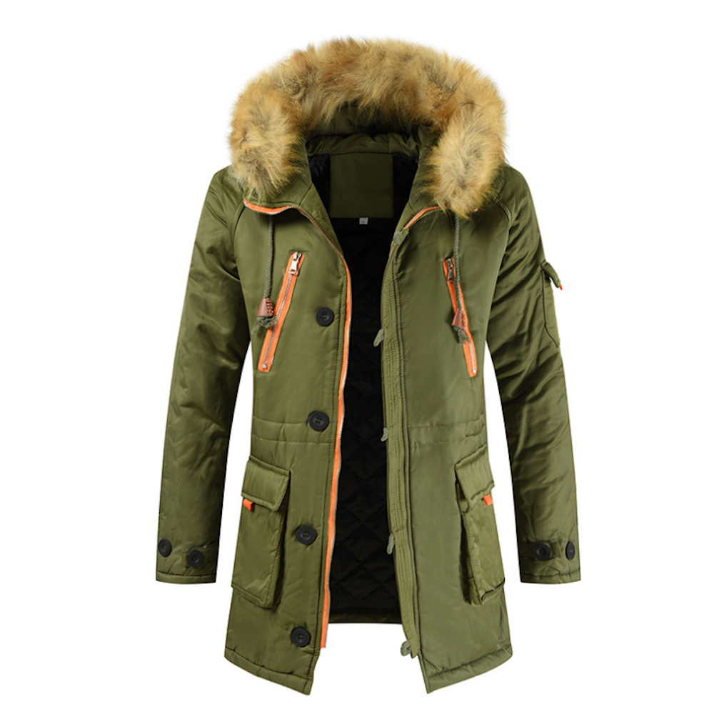 Mens Mid Length Zipper Coat with Hood