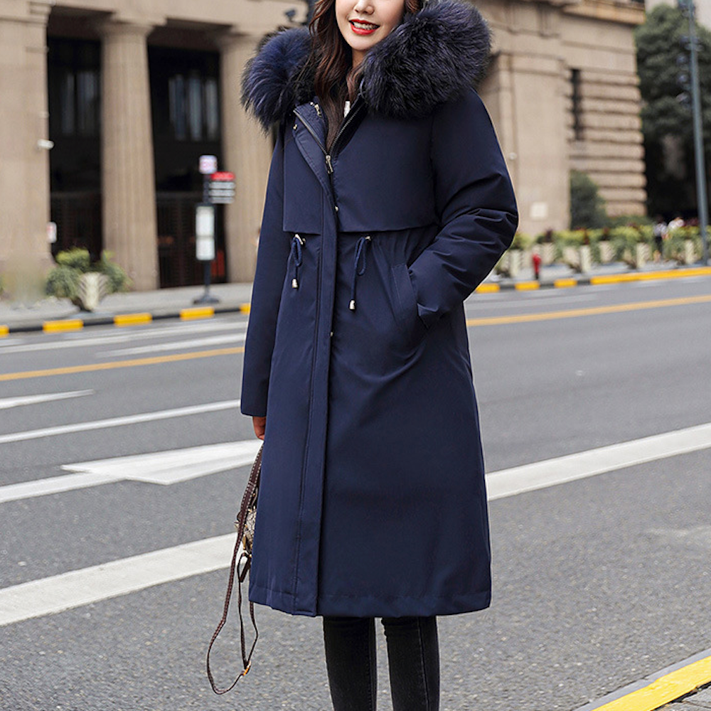 Women's Detachable Faux Fur Lining Long Coat with Furry Hood – Amtify