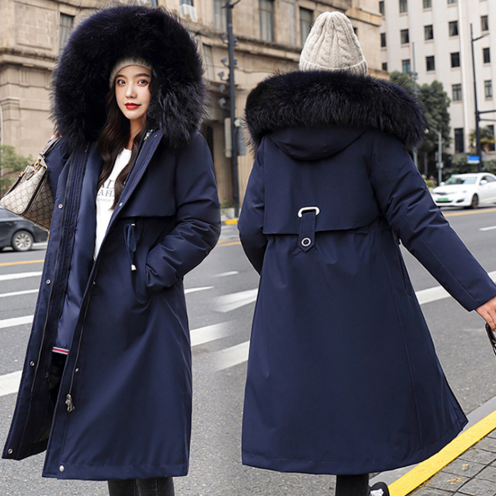 Women's Detachable Faux Fur Lining Long Coat with Furry Hood