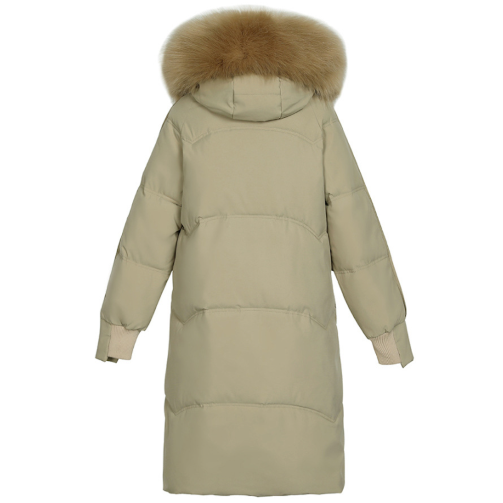 Womens Mid Length Big Pocket Zipper Jacket with Furry Hood