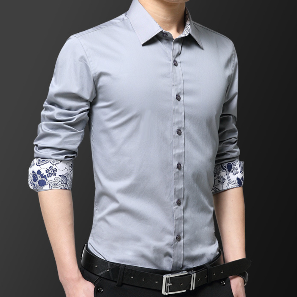 Mens Button Down Shirt With Floral Cuff Details