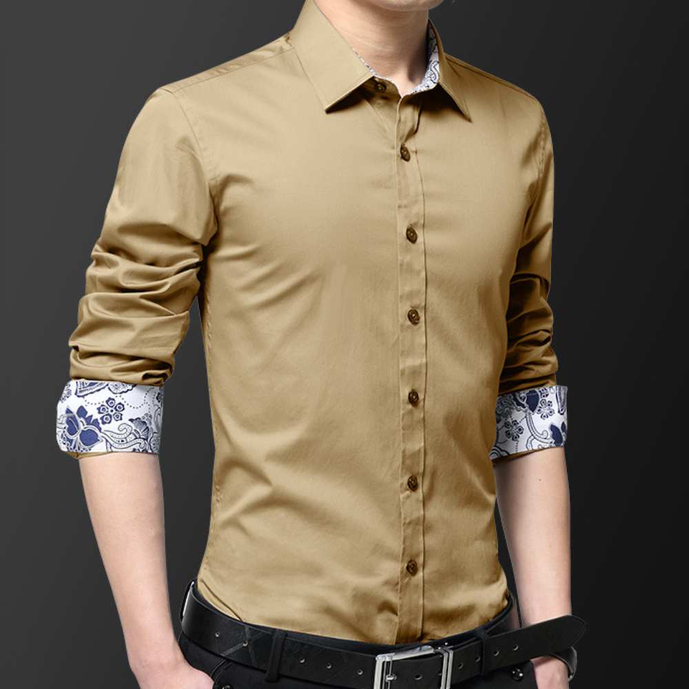 Mens Button Down Shirt With Floral Cuff Details