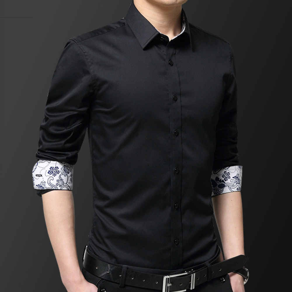 Mens Button Down Shirt With Floral Cuff Details