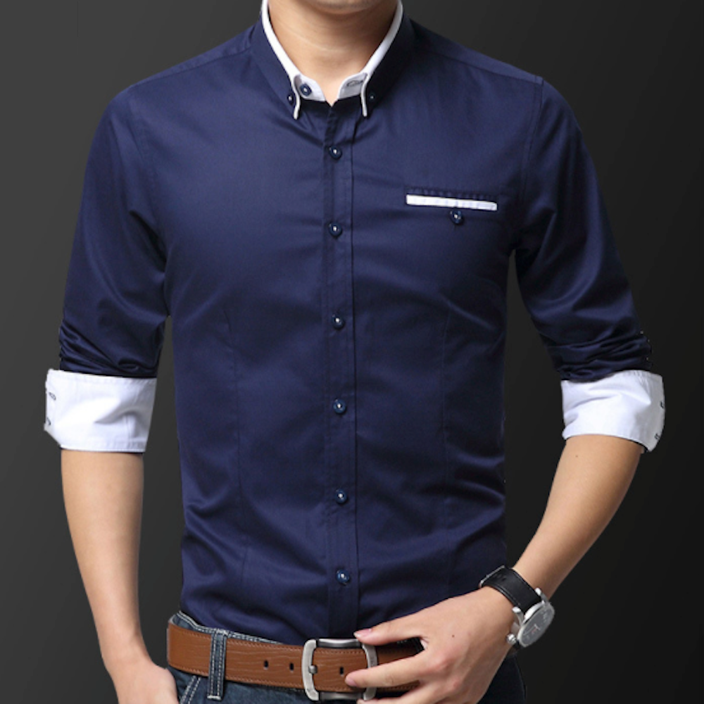 Mens Button Down Shirt with Faux Dual Collar