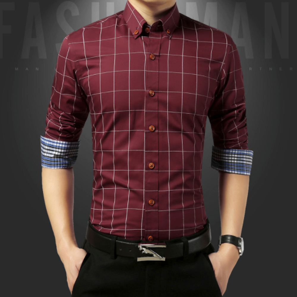 Mens Long Sleeve Spaced Out Plaid Shirt