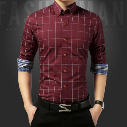 Mens Long Sleeve Spaced Out Plaid Shirt