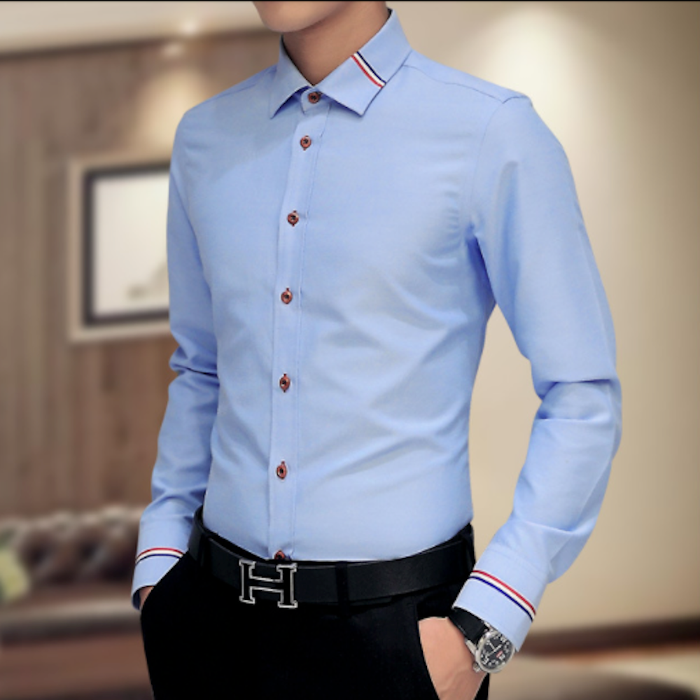 Mens Button Down Shirt With Double Ribbon Details