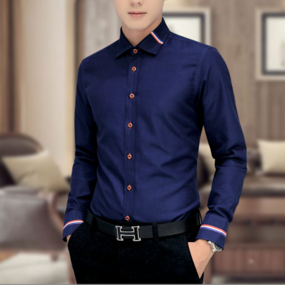 Mens Button Down Shirt With Double Ribbon Details