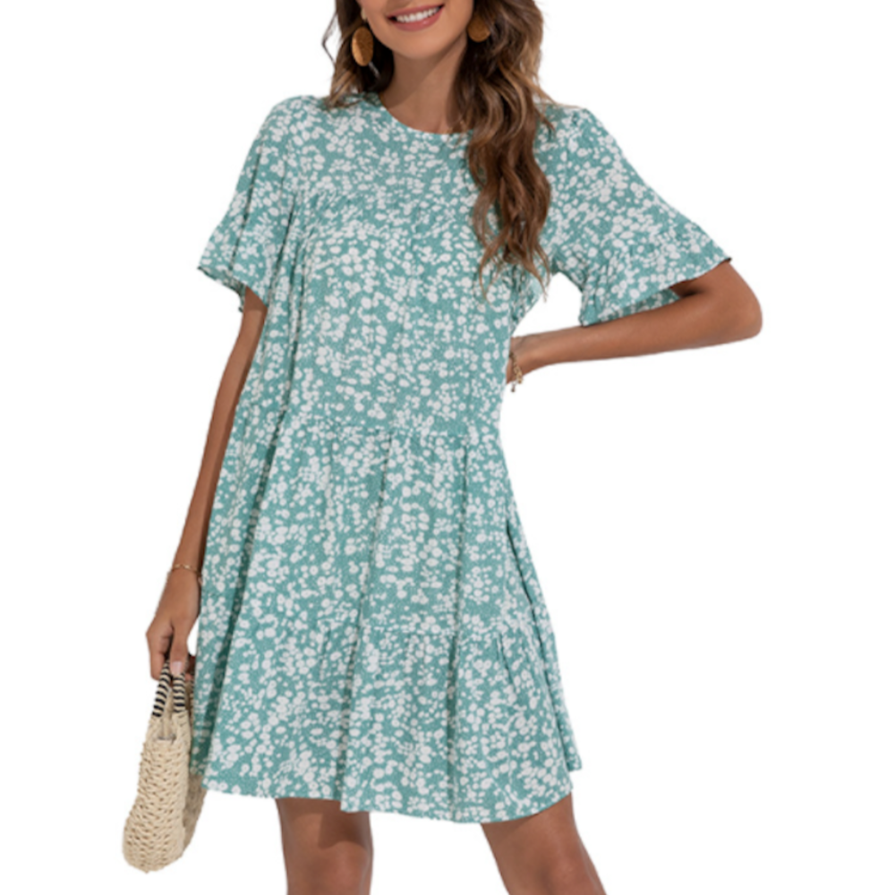 Womens Babydoll Floral Dress with Ruffle Sleeves