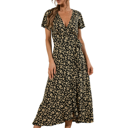 Womens Short Sleeve Floral Maxi Dress