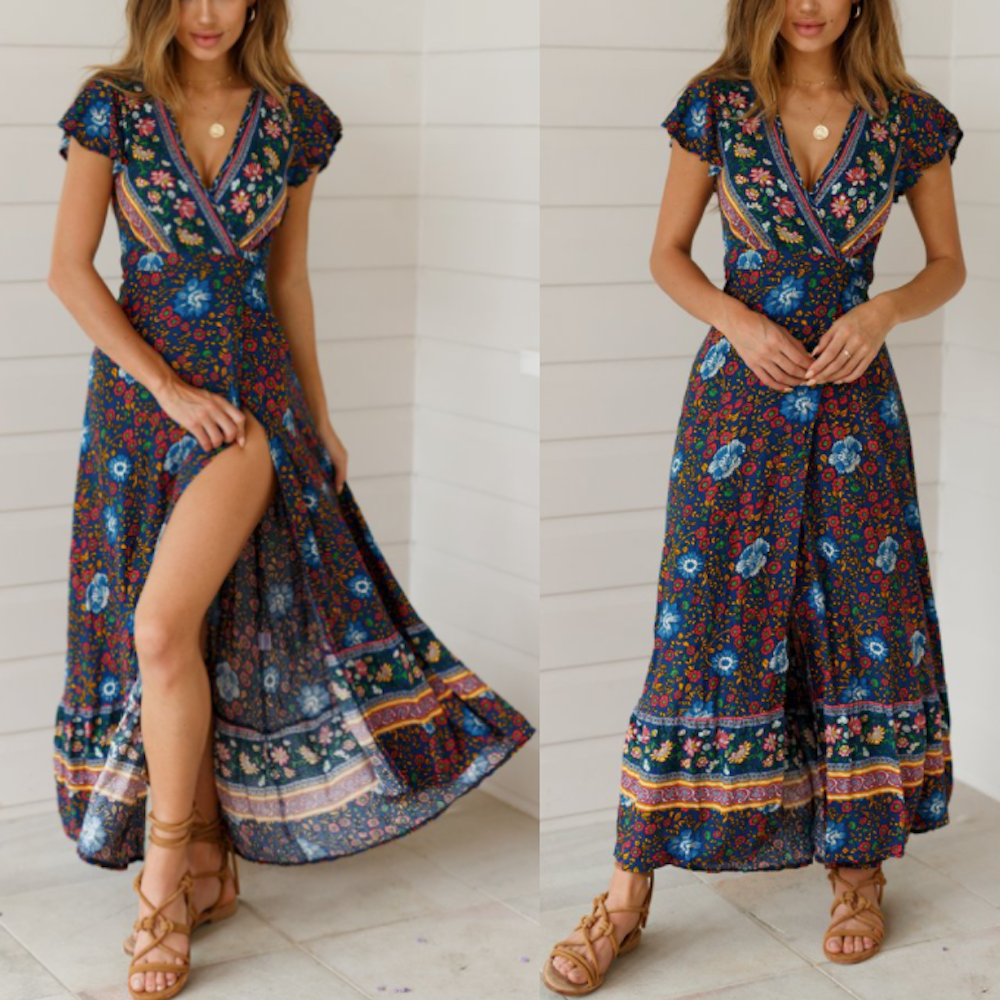 Womens Wrap Floral Maxi Dress