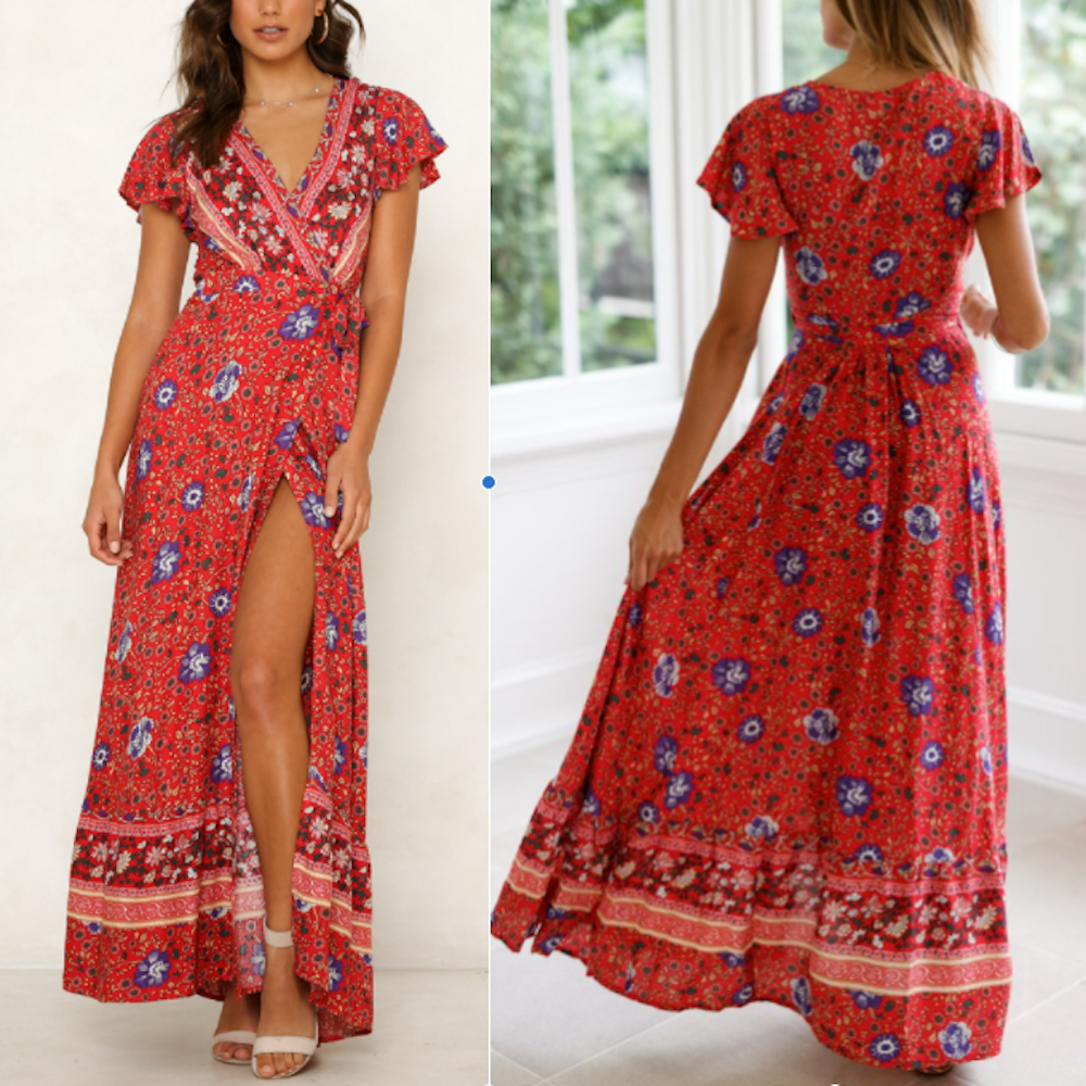 Womens Wrap Floral Maxi Dress