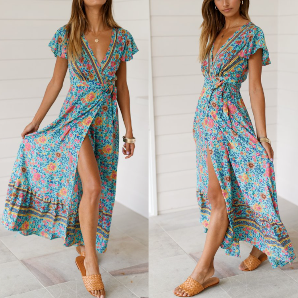 Womens Wrap Floral Maxi Dress