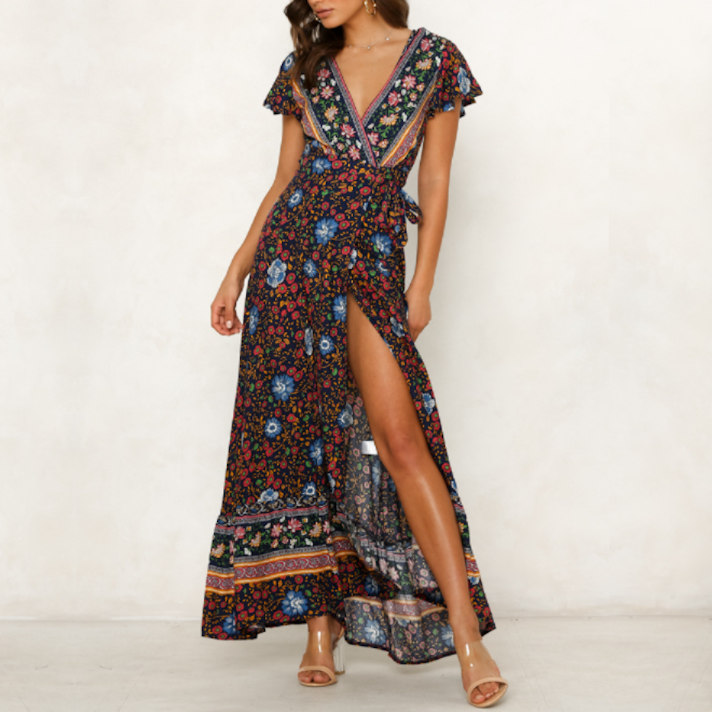 Womens Wrap Floral Maxi Dress