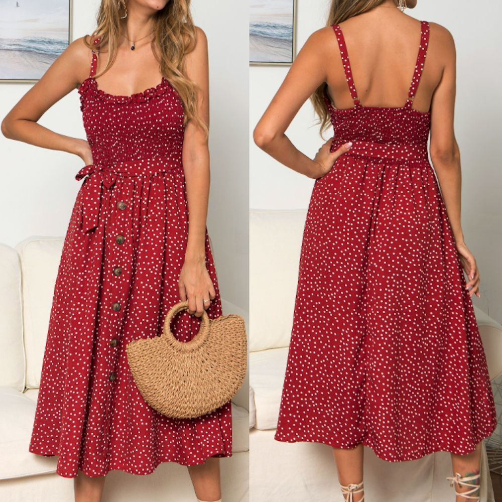 Women Polka Dot Maxi Strap Dress