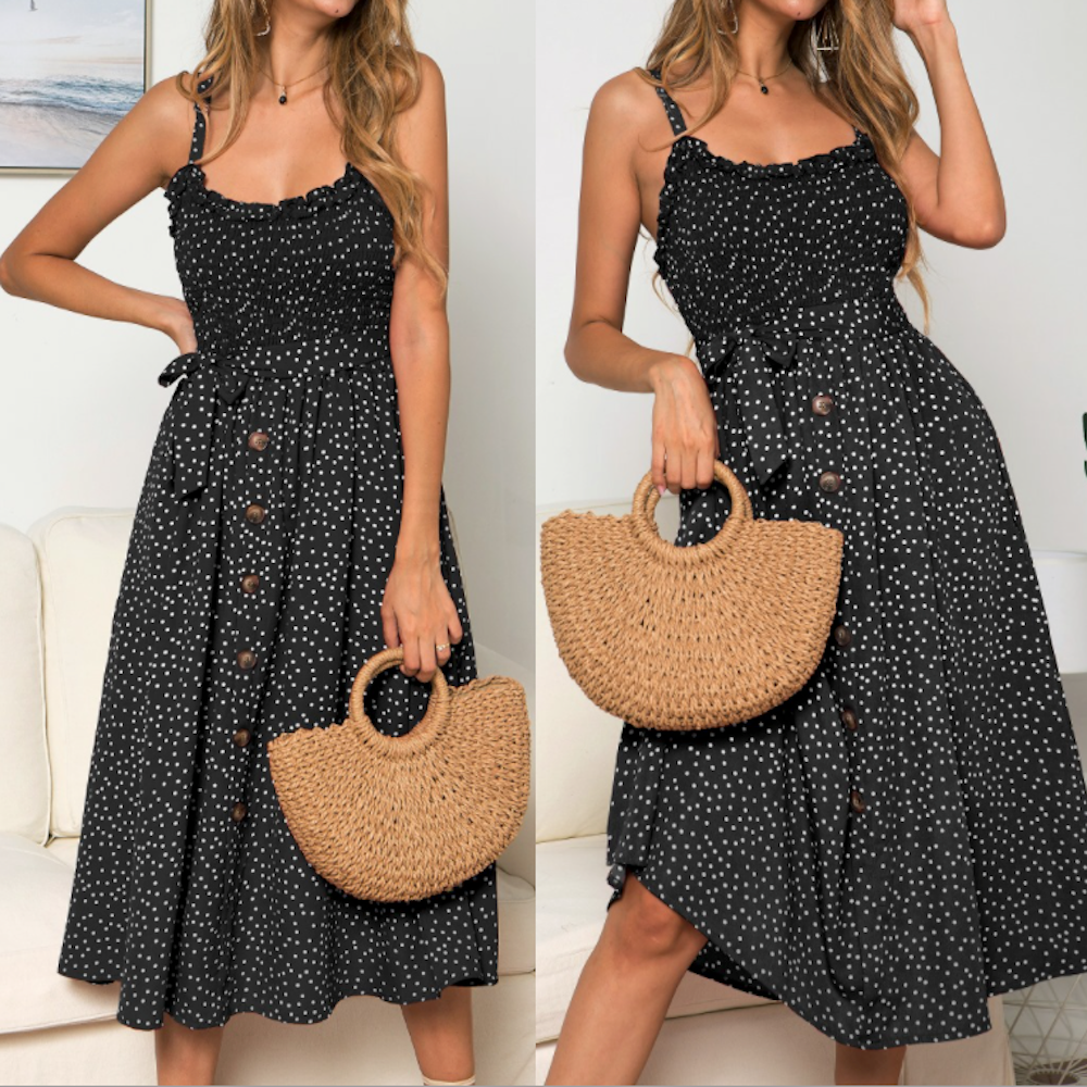 Women Polka Dot Maxi Strap Dress