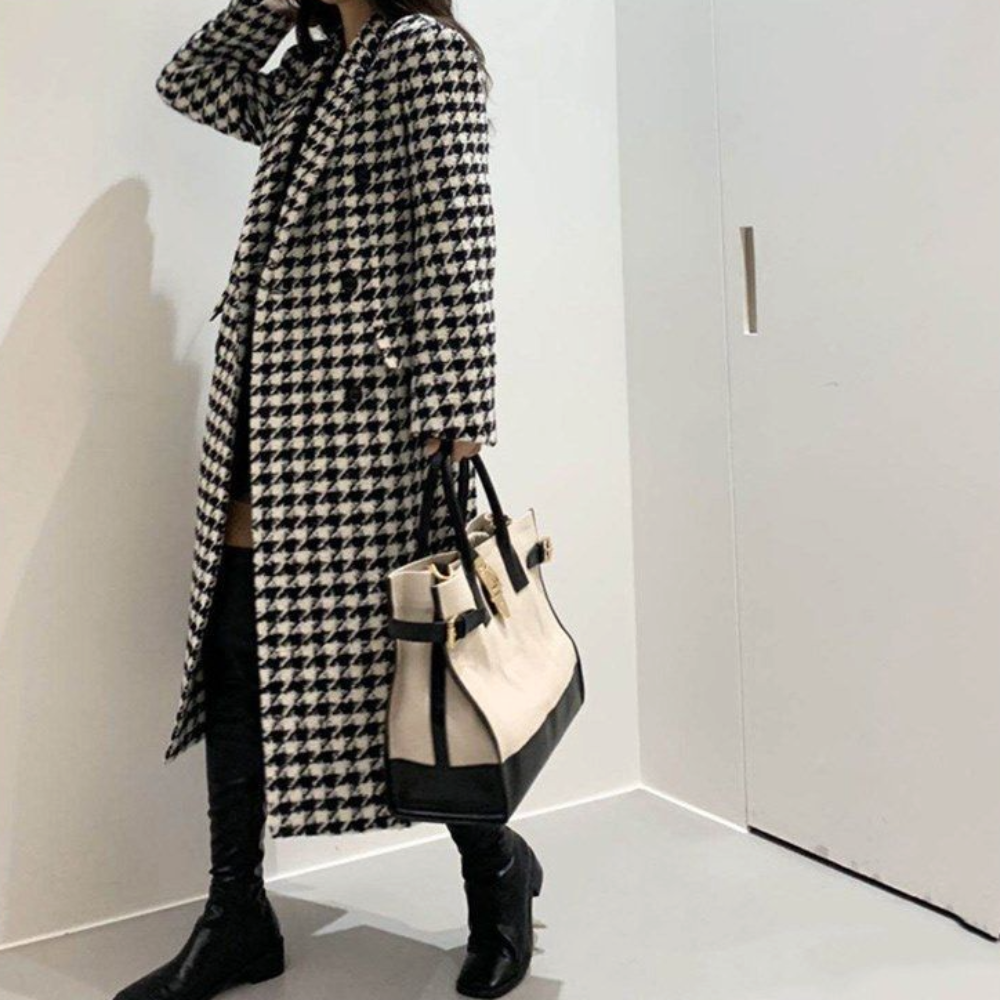 Womens Pattern Long Coat with Pockets