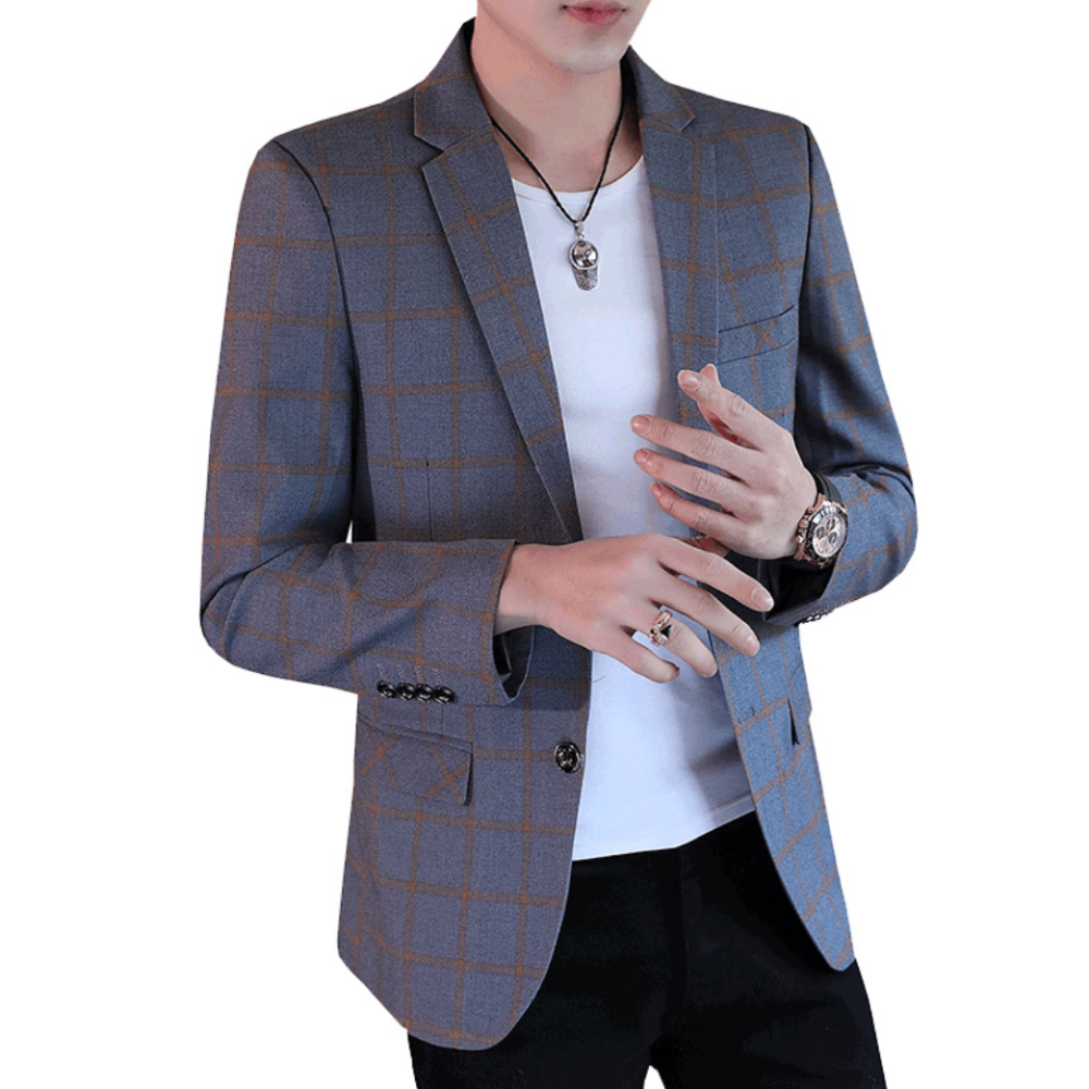 Mens Single Breasted Plaid Blazer