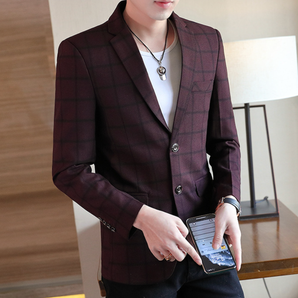 Mens Single Breasted Plaid Blazer