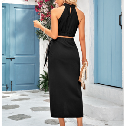 Crop Top With Wrap Style Maxi Skirt Two Piece Set