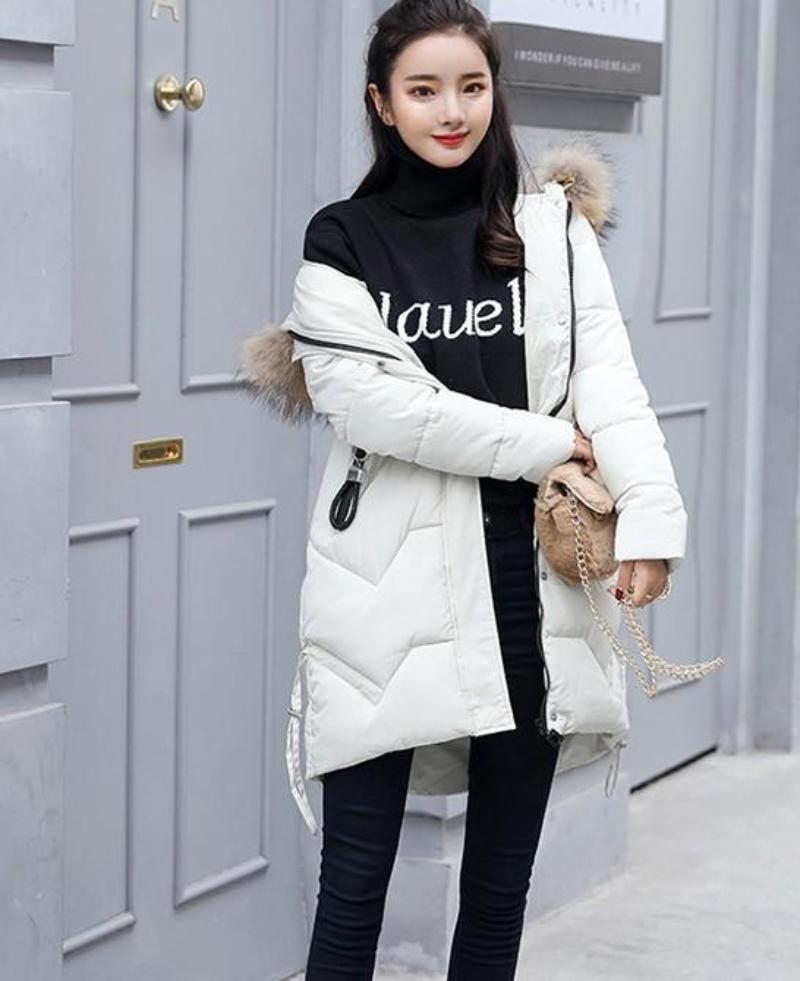 Womens Winter Puffer Coat with Faux Fur Hood