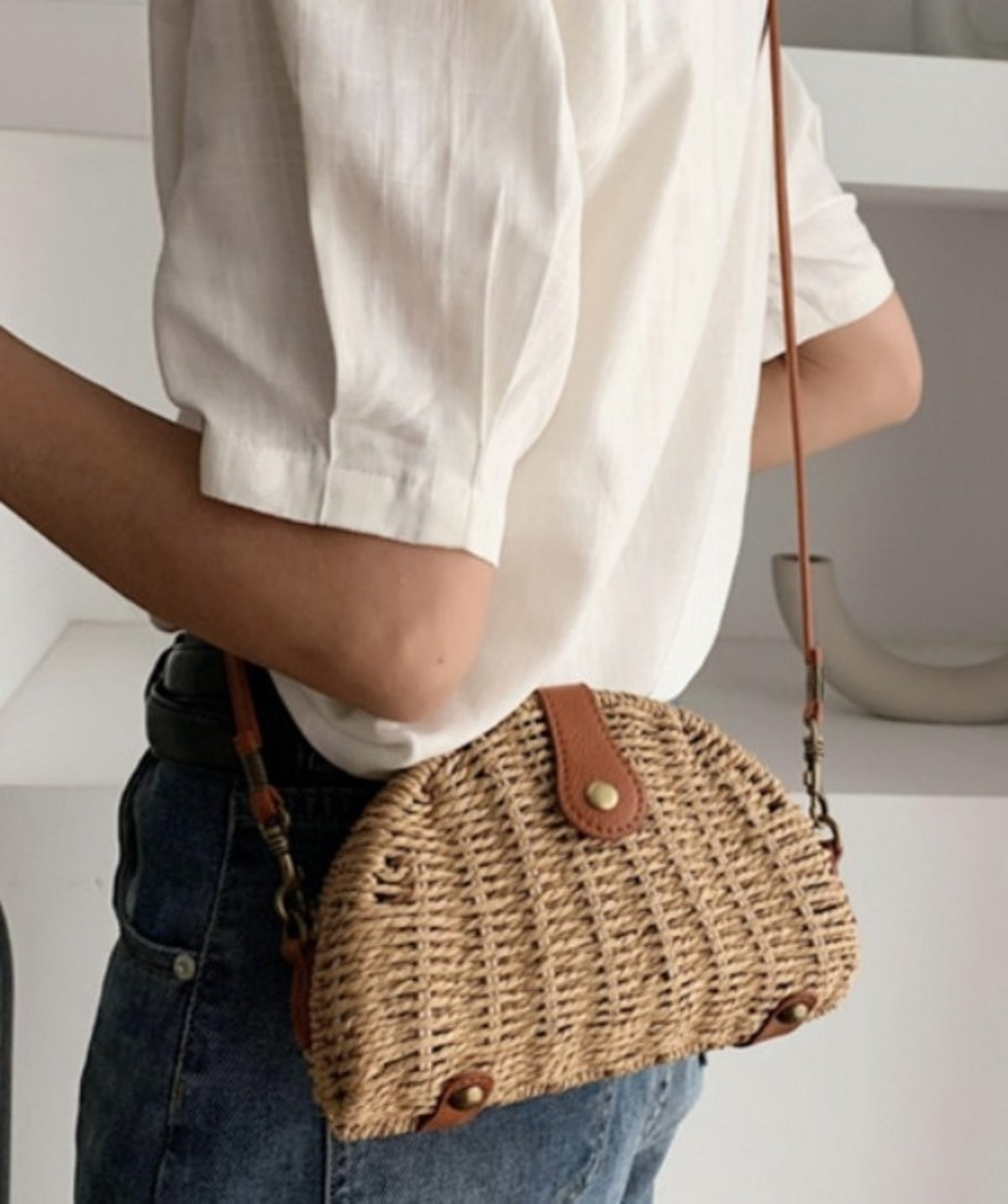 Crossbody Oval Straw Bag