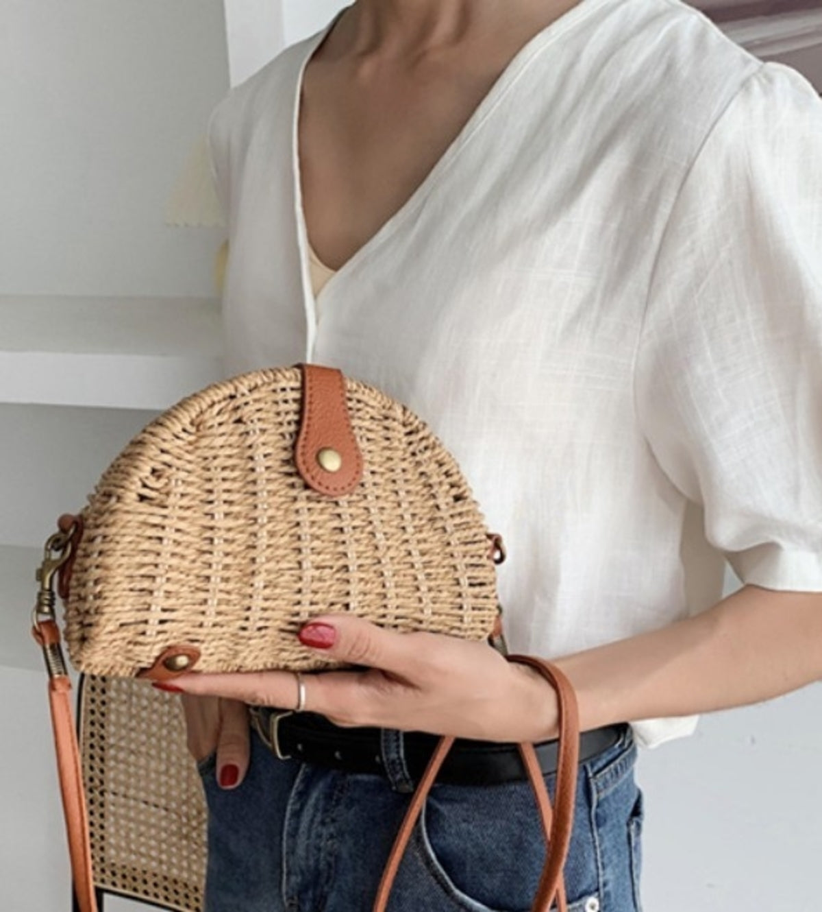 Crossbody Oval Straw Bag