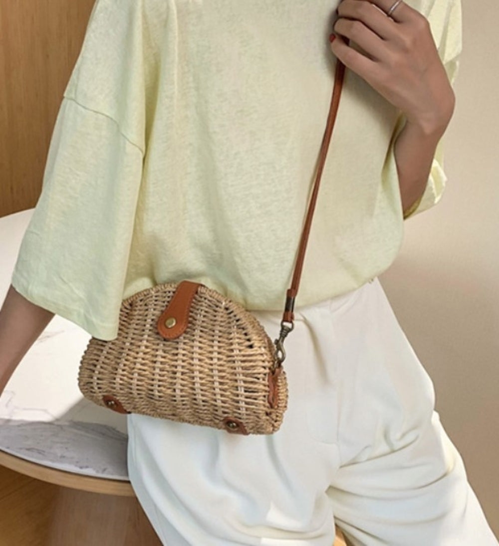 Crossbody Oval Straw Bag