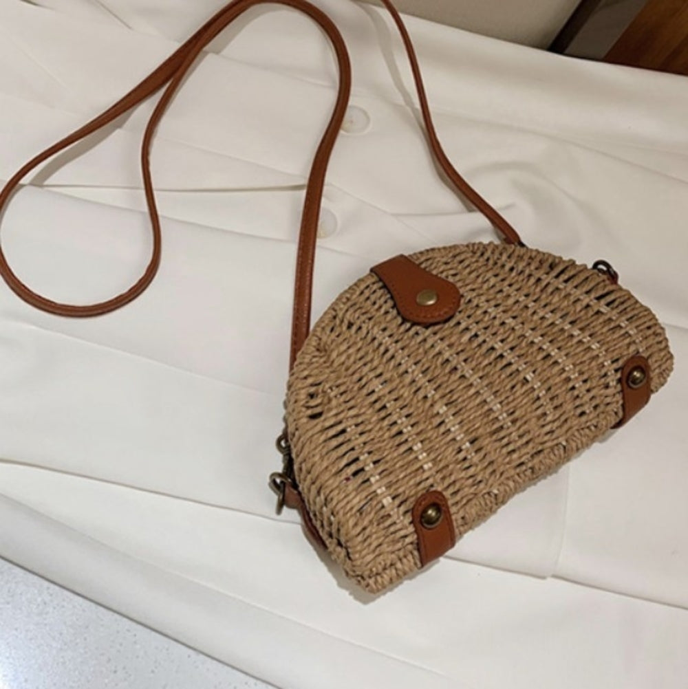 Crossbody Oval Straw Bag