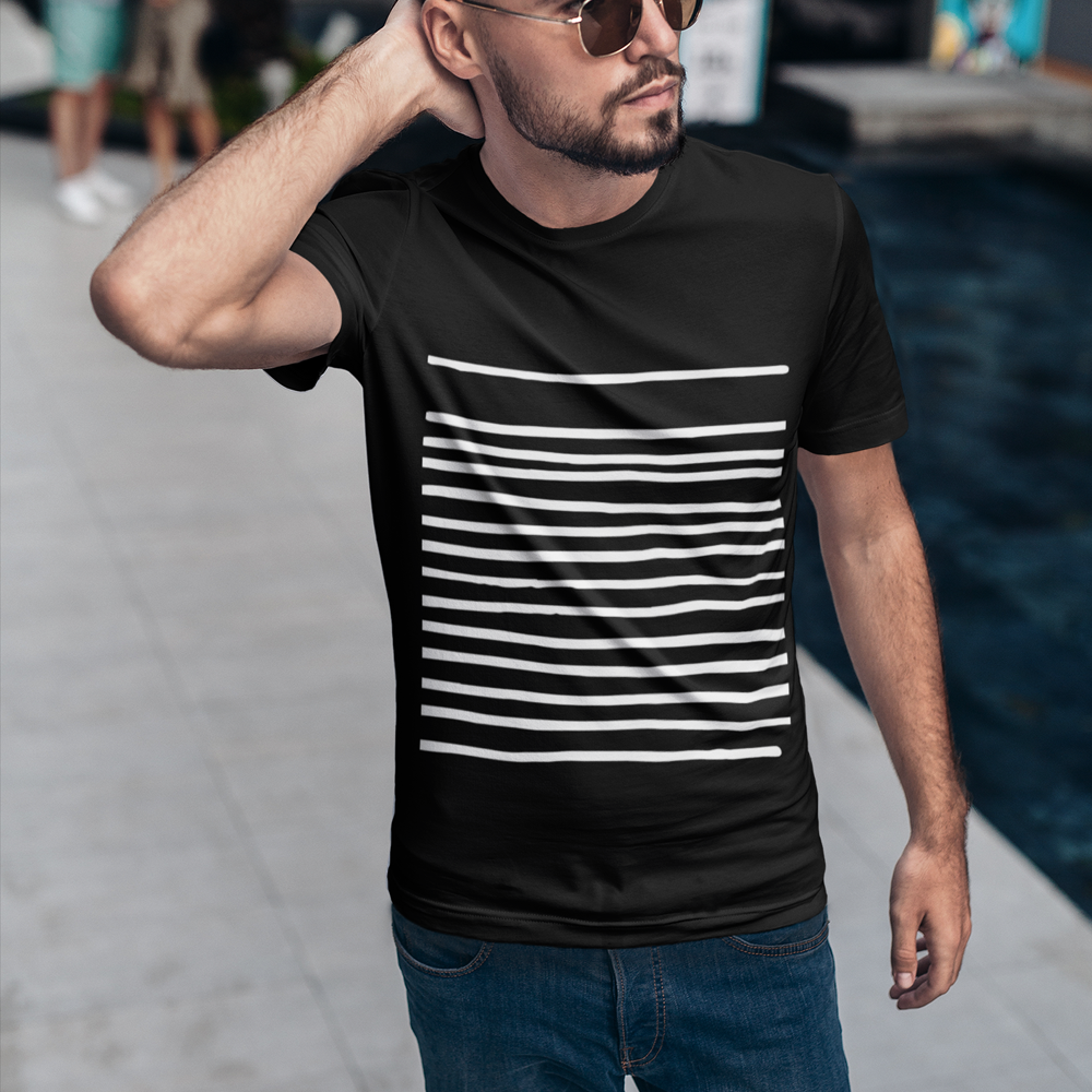 Mens T-Shirt with Black Graphic Lines