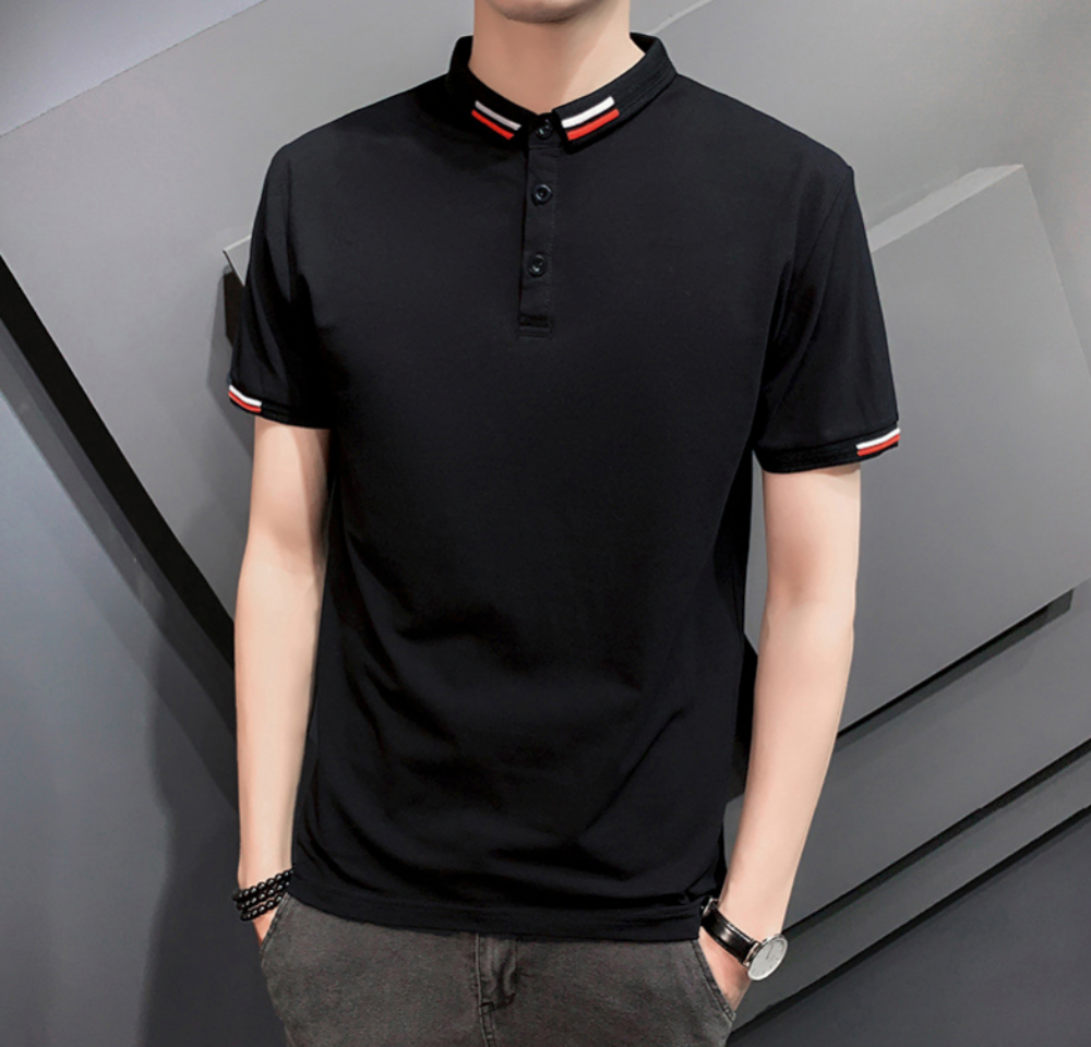 Mens Polo Shirt with Collar and Sleeve Details