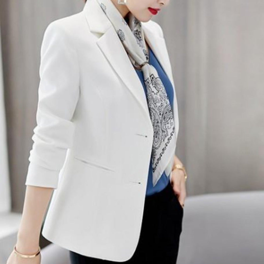 womens white polyester vegan friendly one button slim fit blazer - Amtify Di