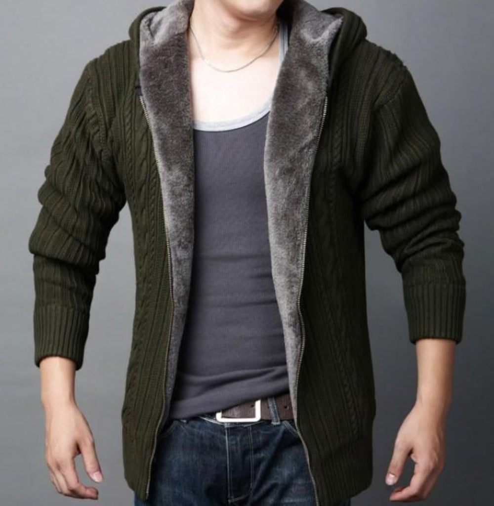 Mens Hooded Cardigan with Inner Fur