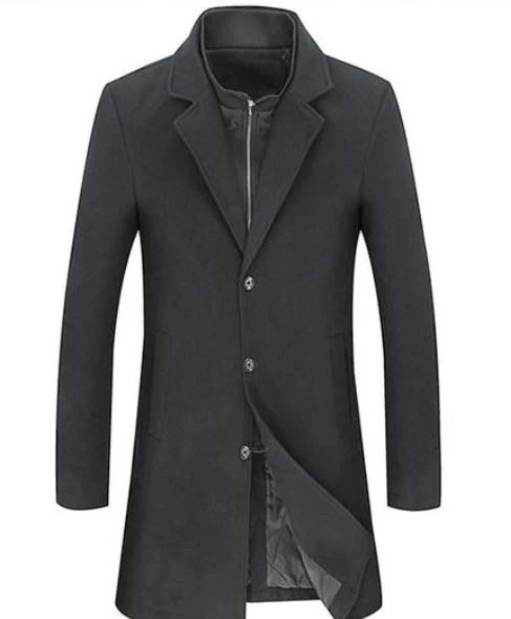 Mens Double Collar Mid Length Overcoat