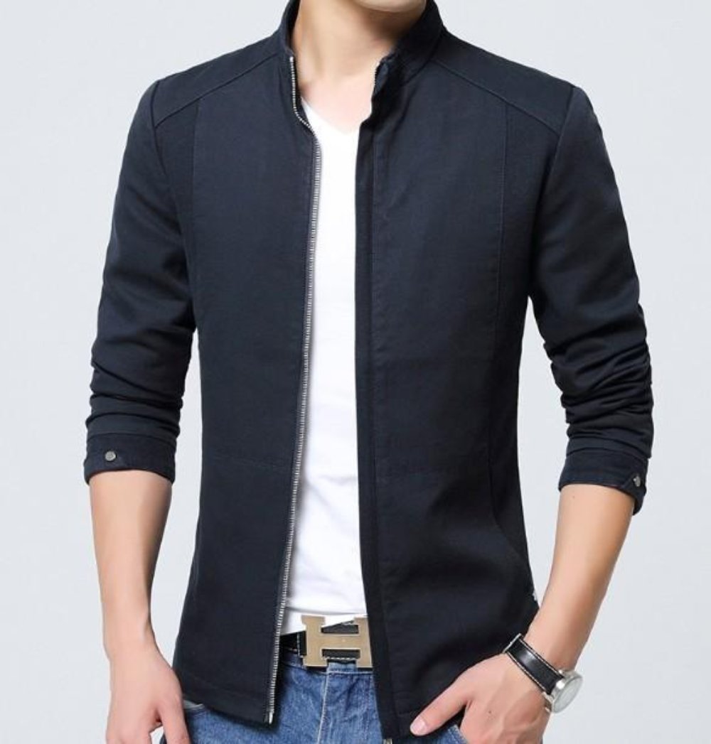 Mens Zip Up Jacket with Stand Up Collar