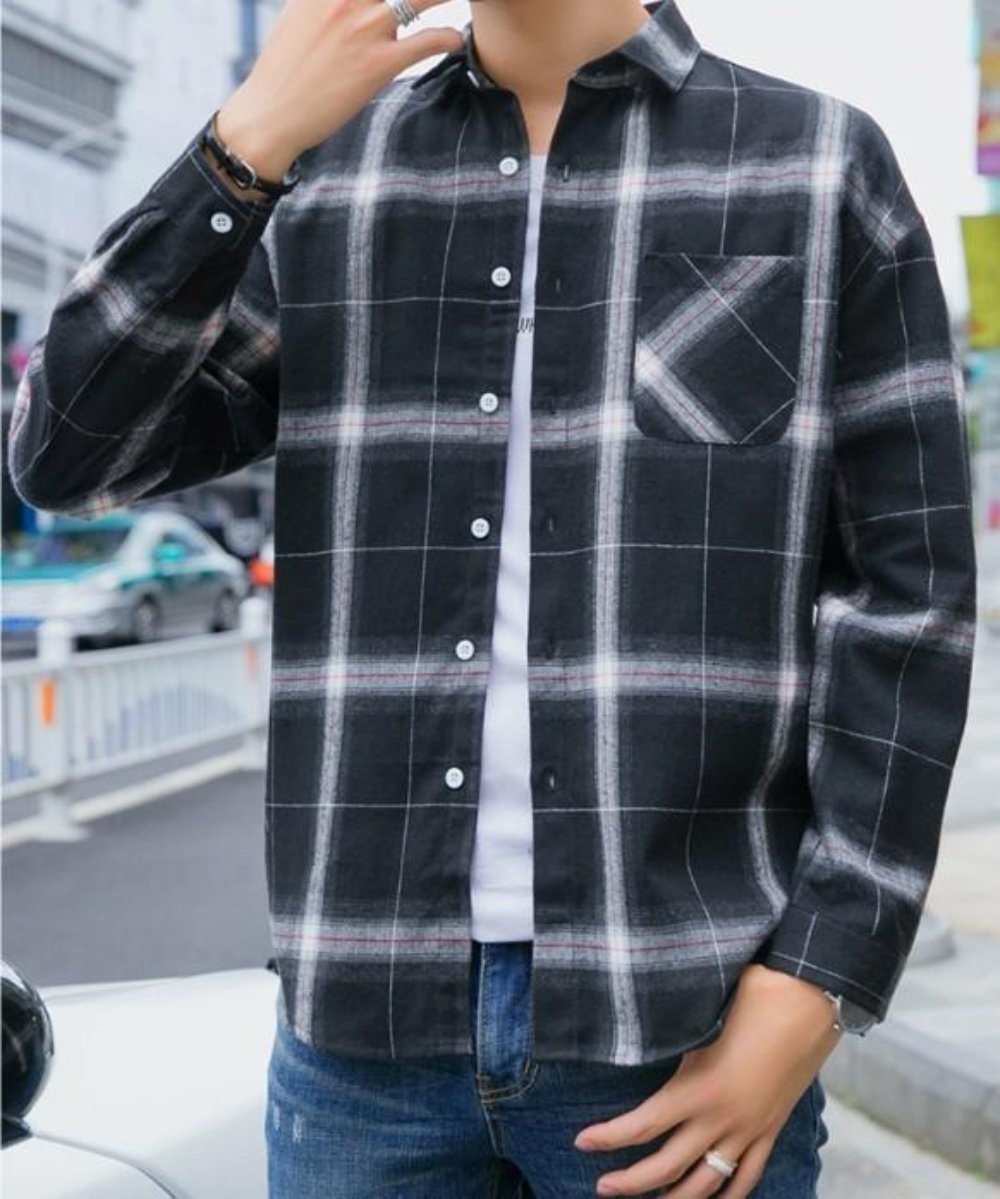 Mens Checkered Casual Long Sleeve Shirt - AmtifyDirect