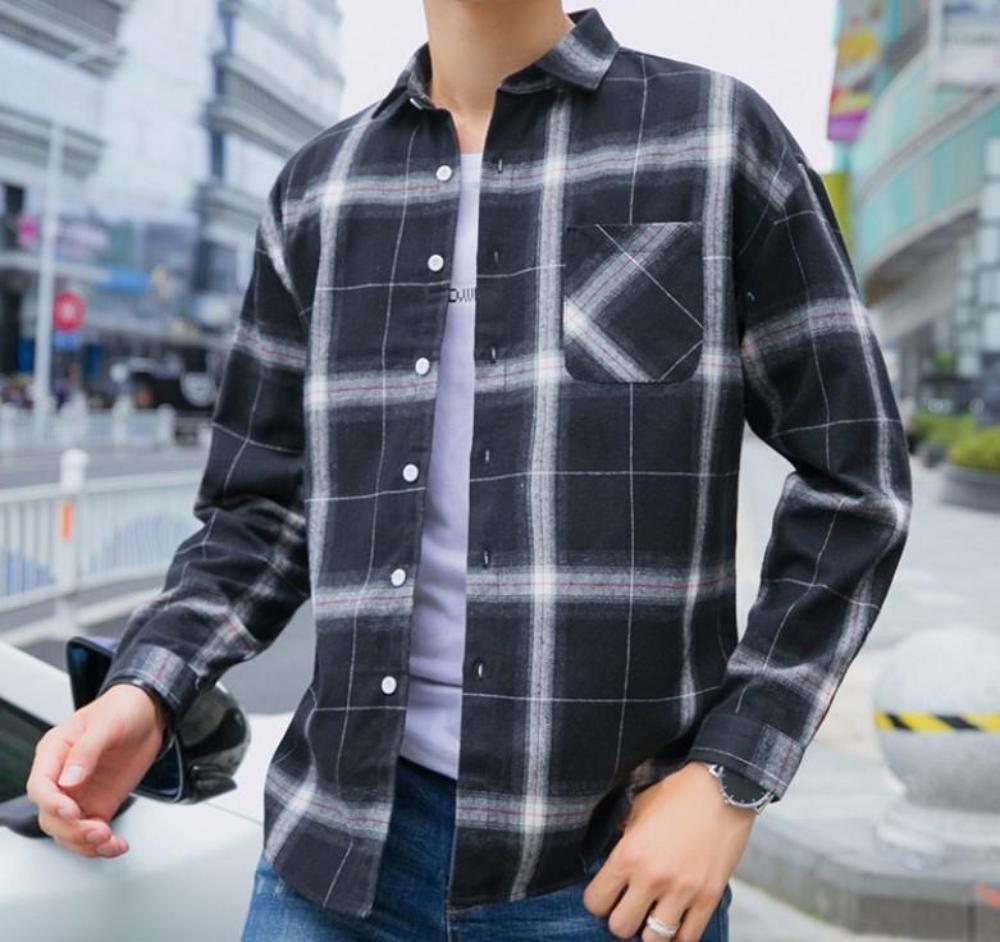 Mens Checkered Casual Long Sleeve Shirt - AmtifyDirect