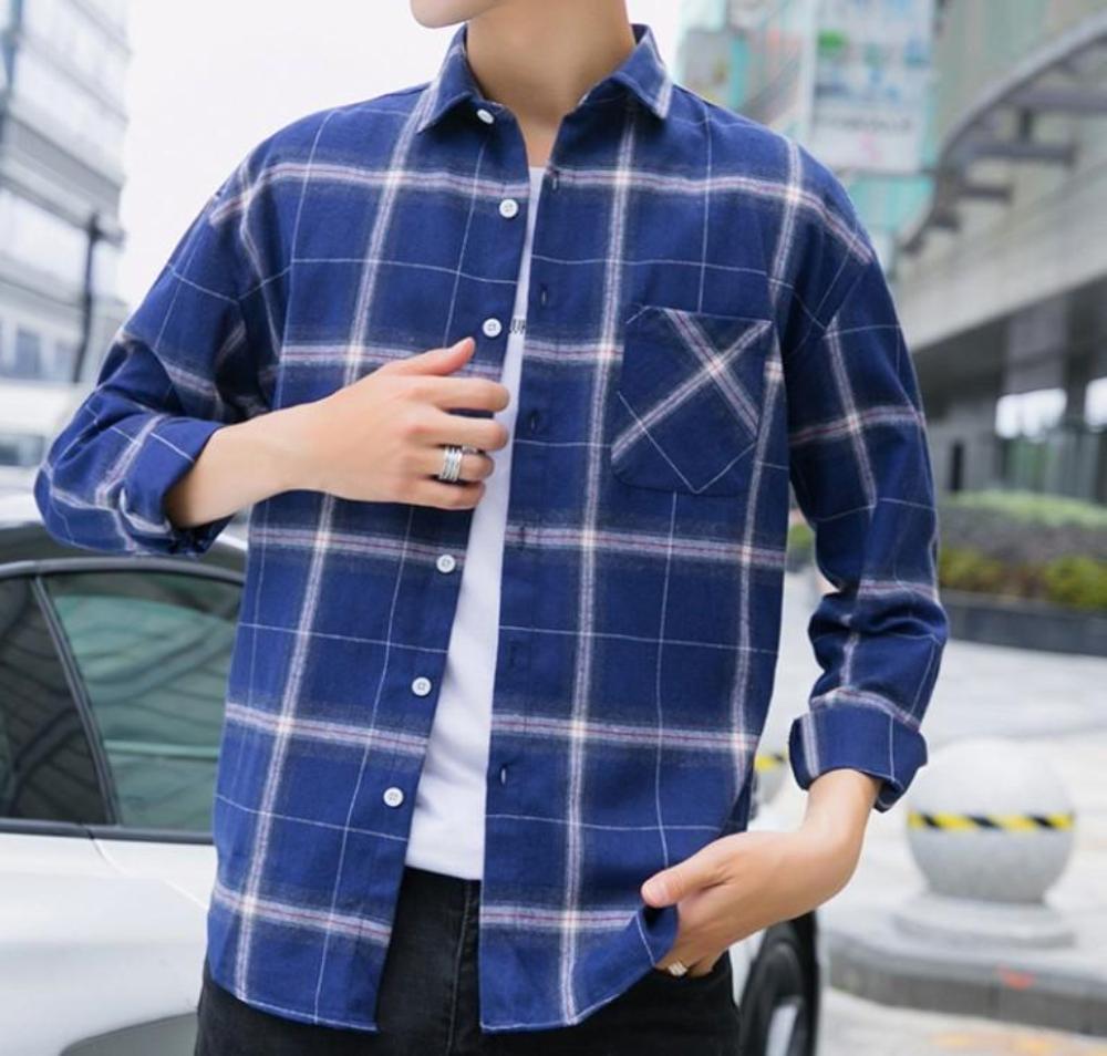 Mens Checkered Casual Long Sleeve Shirt - AmtifyDirect