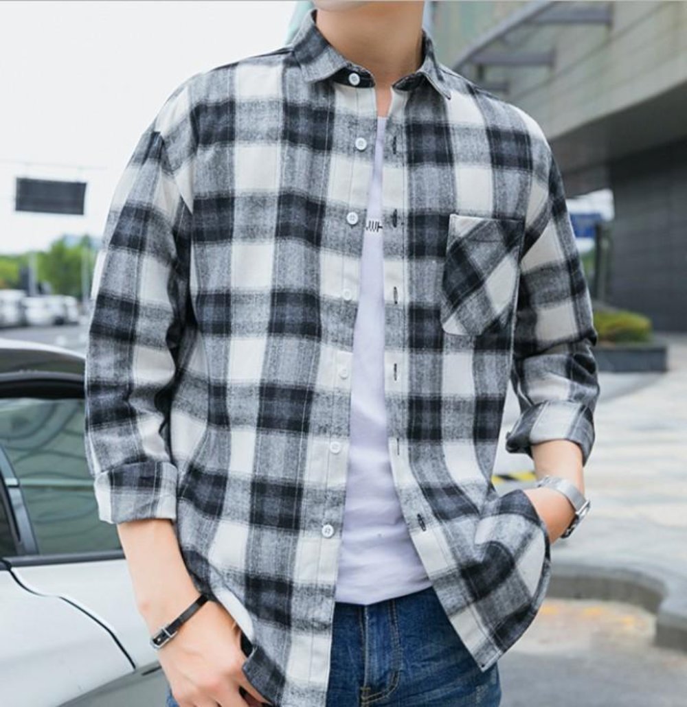 Mens Checkered Casual Long Sleeve Shirt - AmtifyDirect