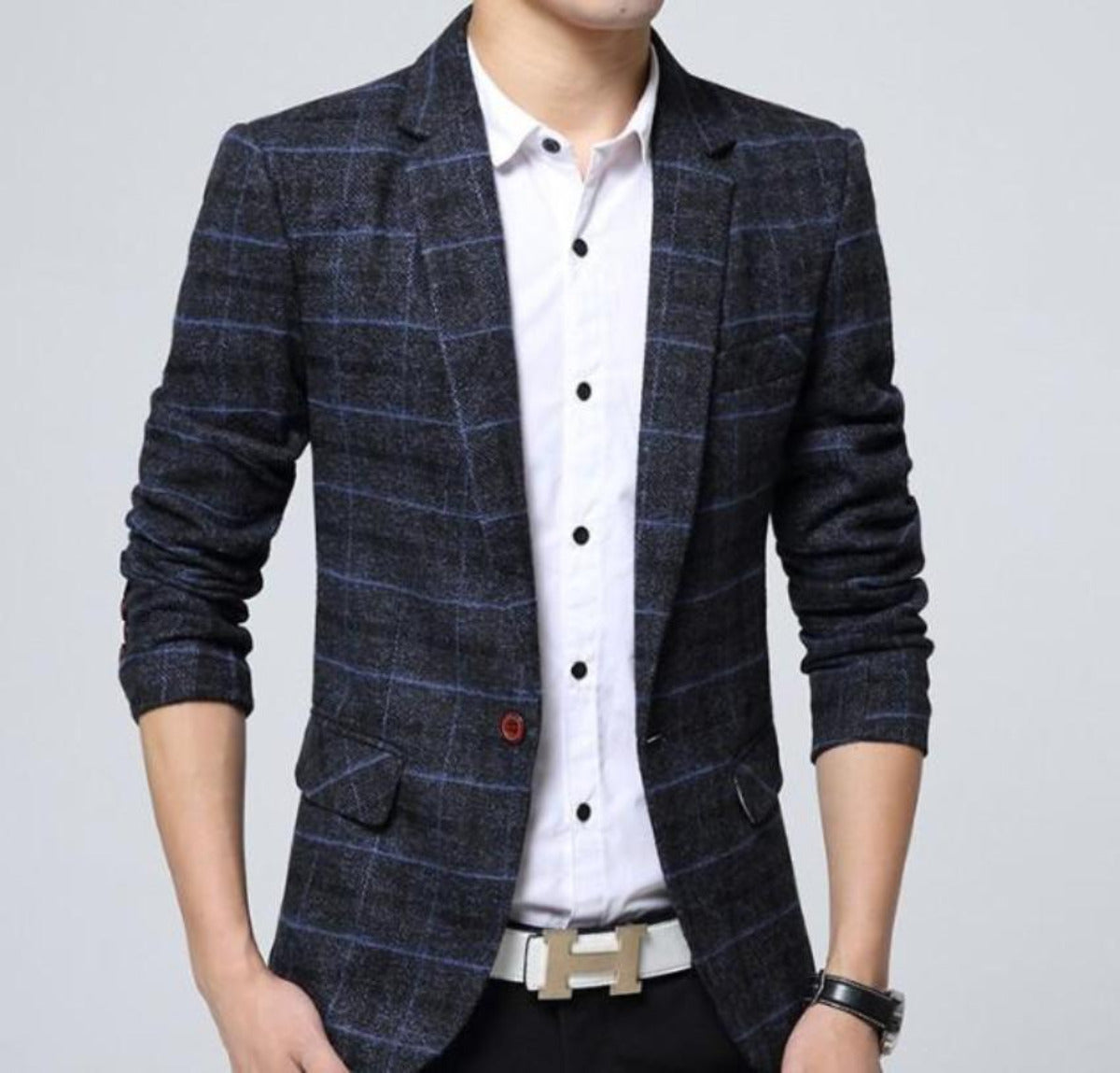 Mens Slim Fit Plaid Blazer