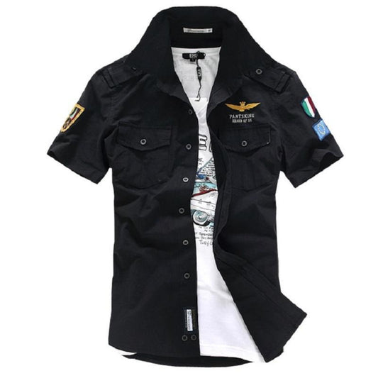 Mens Dual Pocket Military Style Short Sleeve Shirt - AmtifyDirect