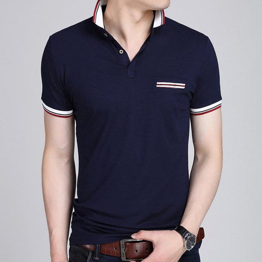 mens navy polyester/cotton blend short sleeve poloshirt - AmtifyDirect 