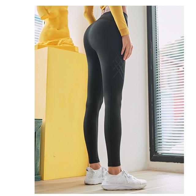 womens black wide waistband pockets yoga leggings - AmtifyDirect