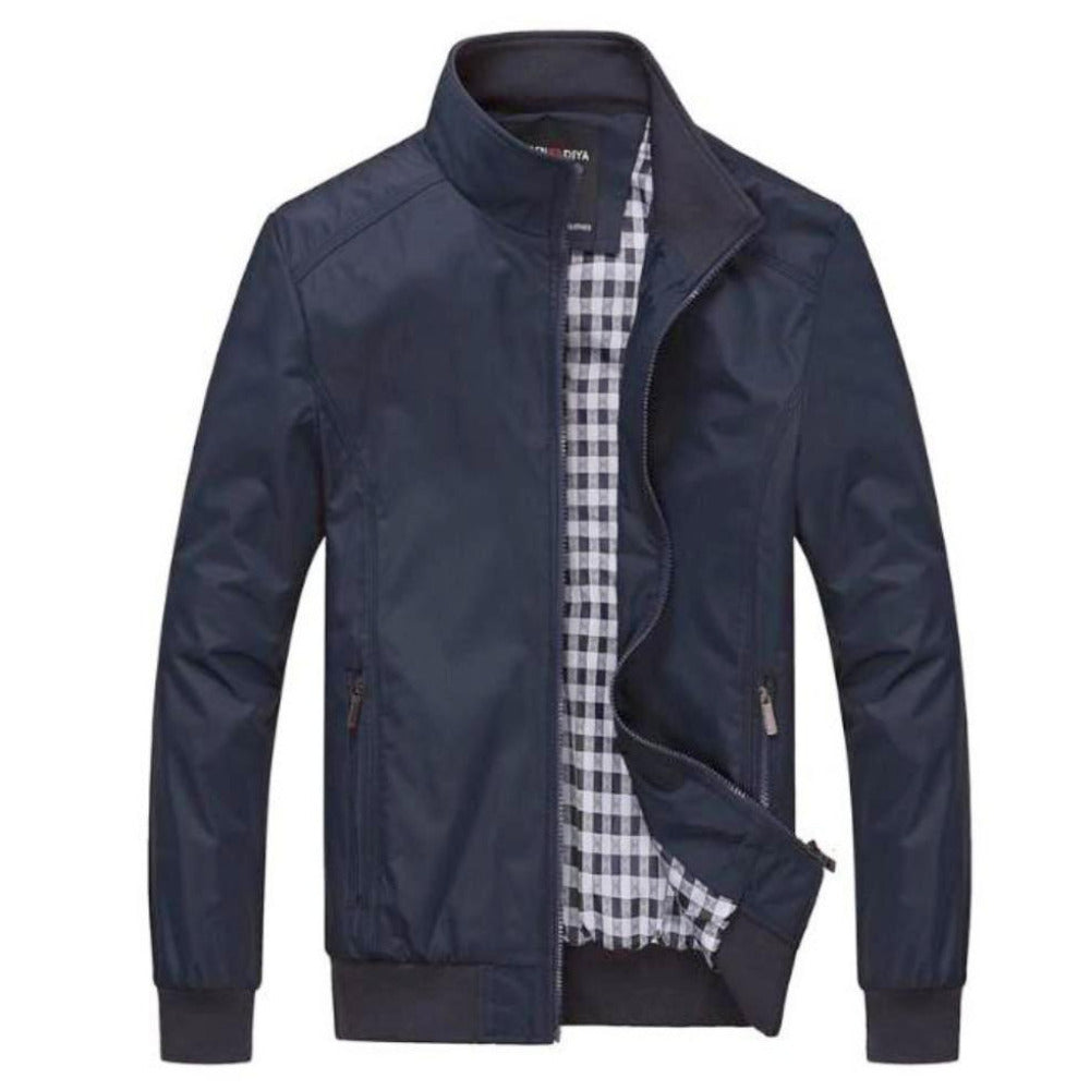 Mens Casual Zipper Stand Collar Jacket - AmtifyDirect