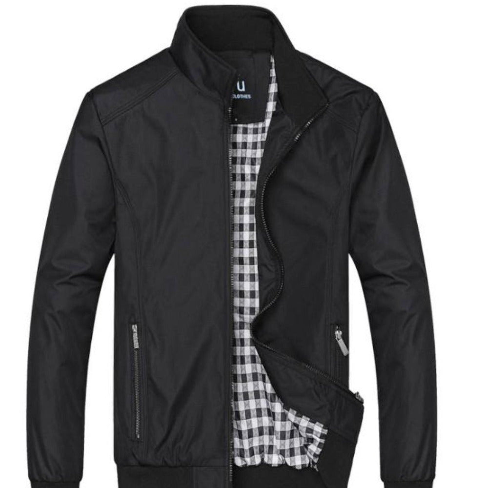 Mens Casual Zipper Stand Collar Jacket - AmtifyDirect