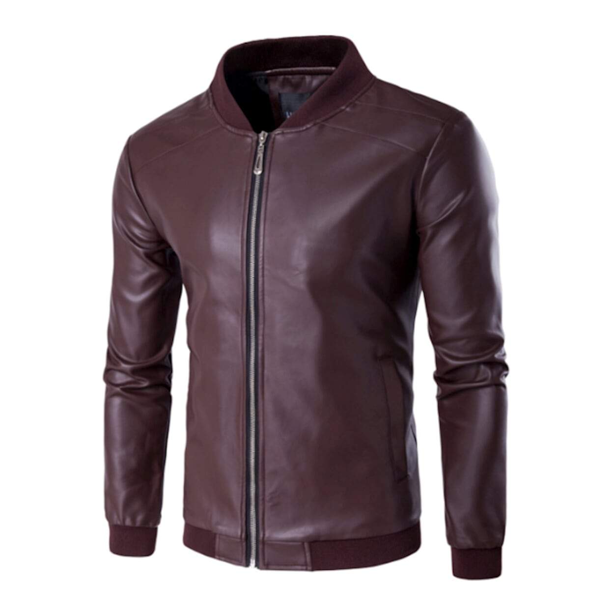 Mens Faux Leather Bomber Jacket - AmtifyDirect