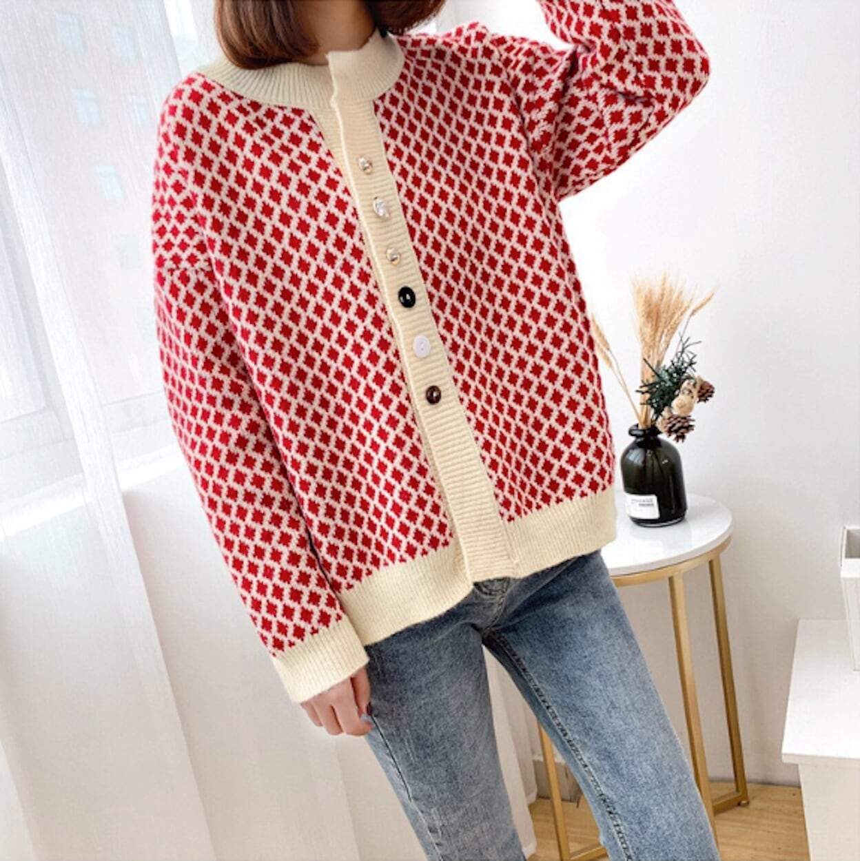 Womens Geometric Print Cardigan