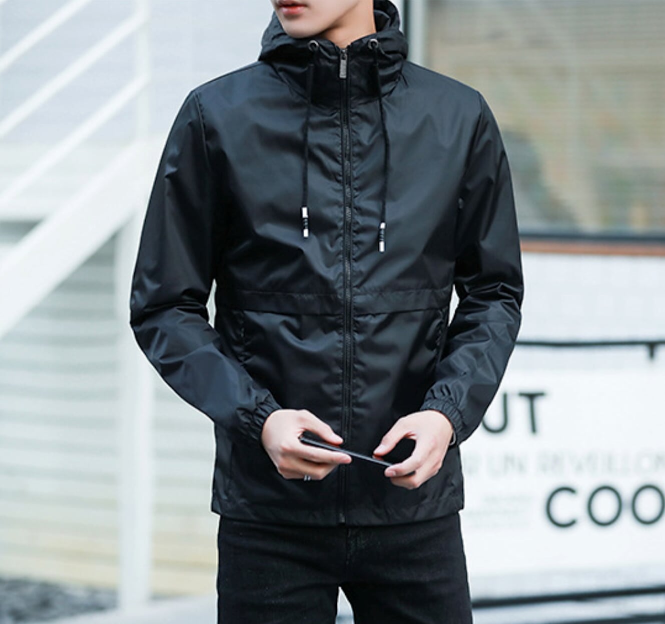 Mens  Windproof Jacket with Hood - AmtifyDirect